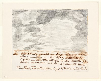 雲の習作（アレクサンダー・コゼンスの「空の彫刻」に倣って）1822-23年頃（紙に黒鉛） 作： John Constable