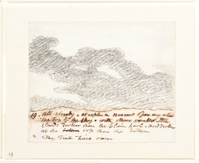 雲の習作（アレクサンダー・コゼンスの「空の彫刻」に倣って）1822-23年頃（紙に黒鉛） 作： John Constable