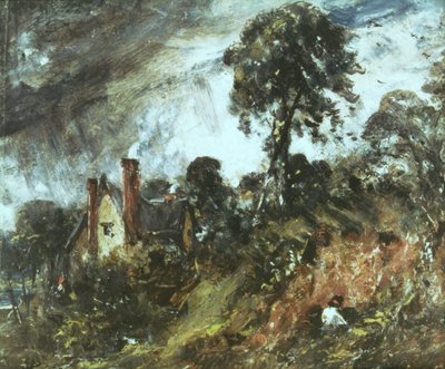サンドバンクのある木々に囲まれたコテージ、c.1830-36 作： John Constable