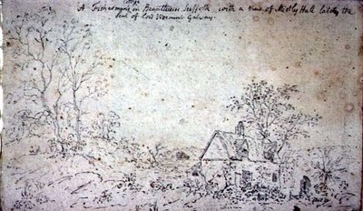 ブランサムのコテージ、ミストリーホールの景色（図面） 作： John Constable