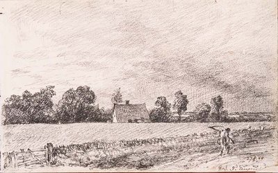コテージと道路、イースト・バーグホルト、鉛筆 作： John Constable