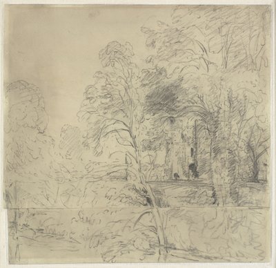木々の間から見えるカウドリー城 作： John Constable