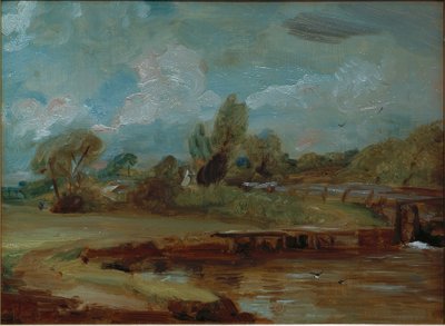川沿いの道から見たフラットフォード・ロック 作： John Constable