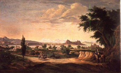 ロバのいるフィギュア、遠くのコルフ 作： John Constable