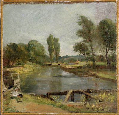フラットフォードロック、1810-11（キャンバス上の油彩） 作： John Constable