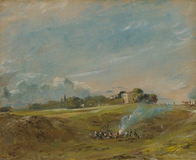 ハムステッドヒース、かがり火とともに、1822年頃。 作： John Constable