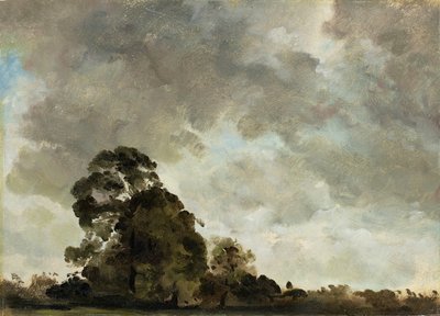 ハムステッドの風景、木と嵐の雲、1821年頃（パネルに敷いた紙に油彩） 作： John Constable