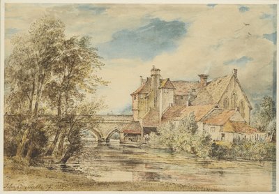ハーナム橋の古い家屋、ソールズベリー、1827年の聖ニコラス古代病院 作： John Constable