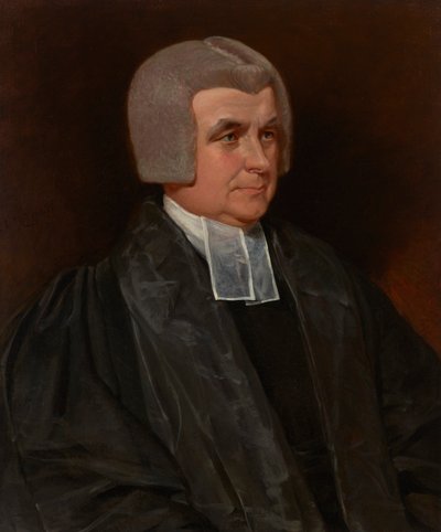 ウスター大聖堂のキヤノン、ジョン・ウィングフィールド牧師（1760-1825）の肖像（半身）、黒いガウンに白いバンド姿 作： ジョン・コンスタブル