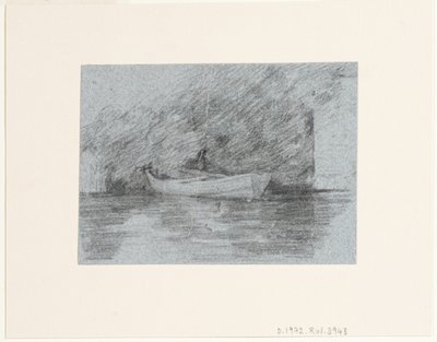 土手の下に係留された手漕ぎボート 作： John Constable