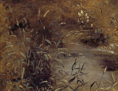 プールのそばで急いで、1821年頃（船上の紙に油を塗る） 作： John Constable