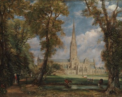 司教の敷地からのソールズベリー大聖堂 作： John Constable