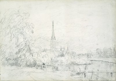 1829年、北西からのソールズベリー大聖堂（黒鉛紙） 作： John Constable