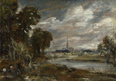 ナダー川からのソールズベリー大聖堂、c.1829 作： John Constable