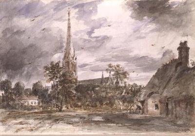 ソールズベリー大聖堂：コテージ付き 作： John Constable