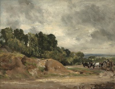 ハムステッドヒースの砂州とカートと馬、1820年〜25年 作： John Constable