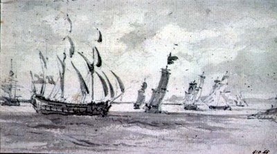 テムズ川またはメッドウェイのそよ風での配送（紙に記載された黒鉛） 作： John Constable