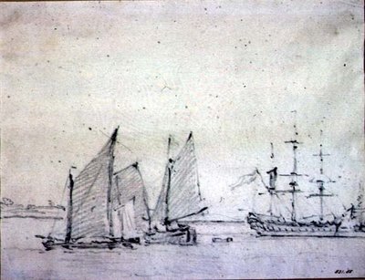 テムズ川での配送（紙に書かれたグラファイト） 作： John Constable