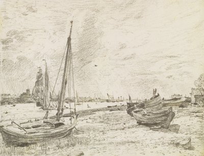 テムズ川での輸送、1818年頃（紙に黒鉛） 作： John Constable
