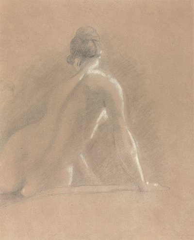 背後から見た女性ヌードの習作（紙にチョーク） 作： John Constable