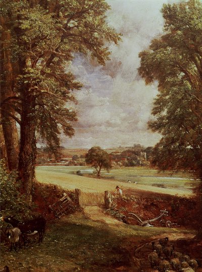 トウモロコシ畑、収穫機の詳細、キャンバスに1826油 作： John Constable