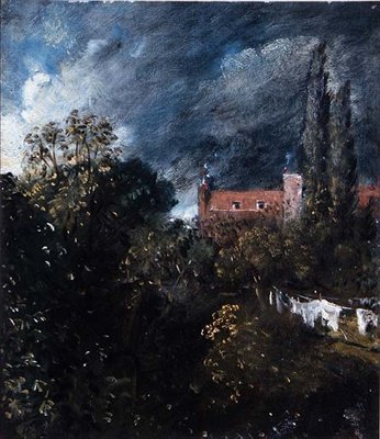赤い家が見える庭の風景 作： John Constable