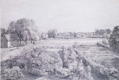 コンスタブルの家、ゴールディングのキッチンガーデン越しに見るイースト・バーグホルトの風景 作： John Constable