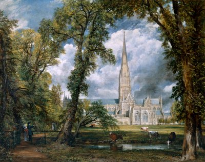 「司教の敷地からのソールズベリー大聖堂の眺め」、ウィルトシャー、c1822 作： John Constable