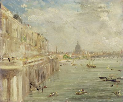 ウォータールーブリッジの北端からのサマセットハウステラスとセントポールの眺め 作： John Constable