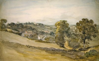 DedhamのStratford Road付近からLangham教会を見る（鉛筆・水彩・紙） 作： John Constable