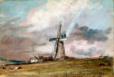 風車と家々と虹 ジョン・コンスタブル（1776-1837）の絵画 1824年 約日。21x30,4 cm ロンドン、ヴィクトリア・アンド・アルバート美術館 作： John Constable
