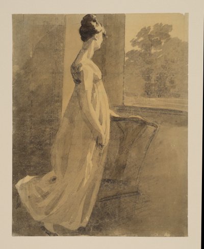 椅子に腰掛けて窓を覗く女性（レク ト）1806年頃 作： John Constable