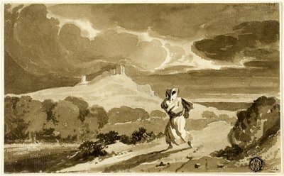 赤ちゃんを連れた女性が湿原を逃走 作： John Constable