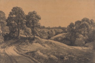 Encosta arborizada com uma estrada recuada 作： John Constable