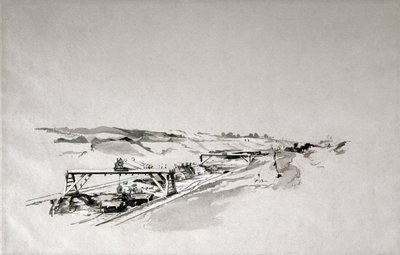 ブリスワースカッティング、ノーザンプトンシャー、1838年9月（ペンとインクで紙に洗う） 作： John Cooke Bourne