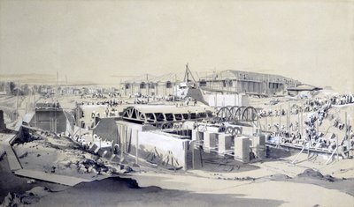 1837年4月26日、カムデンタウンのステーショナリーエンジンハウスの建設（ペンとインク、紙に洗う） 作： John Cooke Bourne