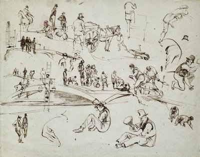 ロンドン・バーミンガム鉄道の建設、1835年頃（紙に茶色のインク、合成スケッチ） 作： John Cooke Bourne