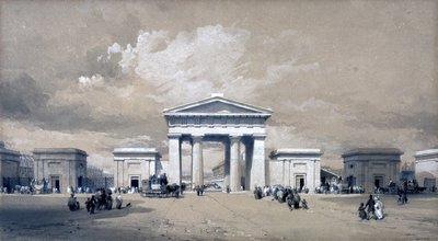 ユーストンアーチ、1838年4月（紙にペンとインクで洗って） 作： John Cooke Bourne