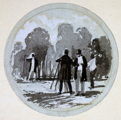 レベリング、ロンドン＆バーミンガム鉄道、c.1838（ペンとインク、紙に洗う） 作： John Cooke Bourne