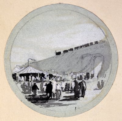 開業、ロンドン＆バーミンガム鉄道、c.1838（ペンとインク、紙に洗う） 作： John Cooke Bourne