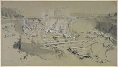 1836年9月17日、カムデンタウンのパークストリート（紙にペンとインクとウォッシュ） 作： John Cooke Bourne