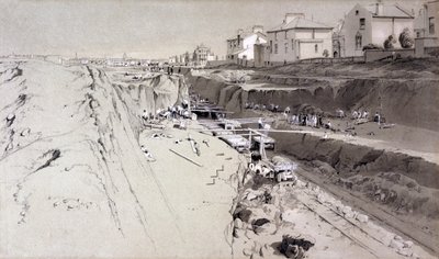 パークビレッジ、1836年8月26日（紙にペンとインクとウォッシュ） 作： John Cooke Bourne