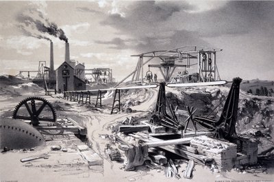 1837年7月15日、ノーザンプトンシャー、キルスビートンネル、ポンプ、換気シャフト（ペンとインク、紙に洗う） 作： John Cooke Bourne
