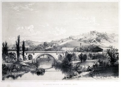 セントジェームズ橋と駅、バース、1846 作： John Cooke Bourne