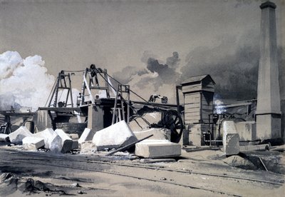 換気シャフトと巻き上げエンジン、Kilsby Tunnel、1837年7月18日（ペンとインペーパーで洗う） 作： John Cooke Bourne