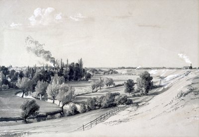 ワトフォード堤防、ハートフォードシャー、1837年10月29日（ペン＆インクと紙に洗う） 作： John Cooke Bourne