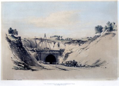 ワトフォードトンネル、ハートフォードシャー、1837年6月6日（色lith） 作： John Cooke Bourne
