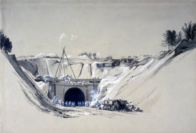 ワトフォードトンネル、ハートフォードシャー、1837年6月6日（ペンとインクで紙に洗う） 作： John Cooke Bourne