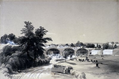 1837年7月6日、ノーサンプトンシャー州ウィードン（ペンとインク、紙の上で洗う） 作： John Cooke Bourne