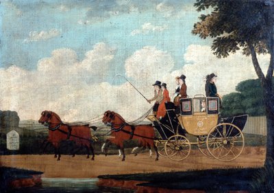 ロイヤルメールコーチ、チェルムズフォードからロンドン、1799年。 作： John Cordrey